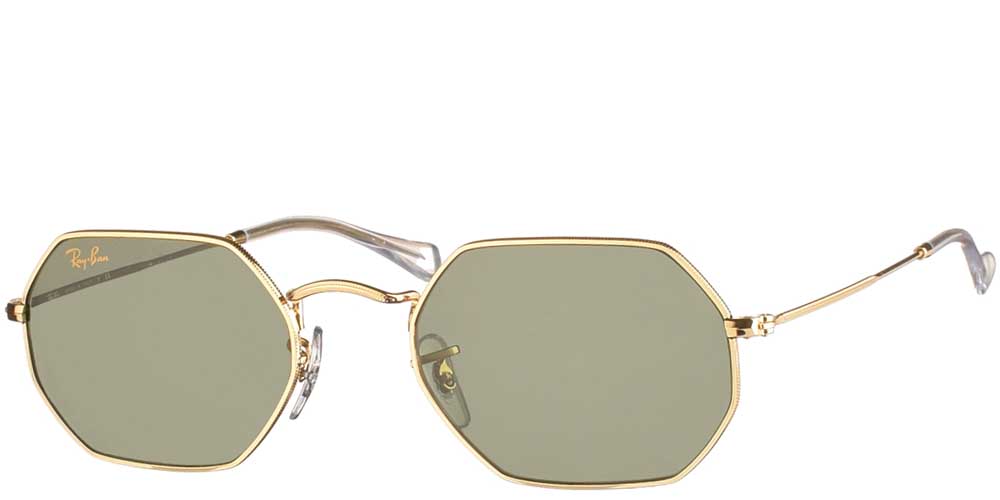 Woman's and men's metal sunglasses Ray Ban 3556N 9196 /31 Octagonal with gold metal και dark green crystal lenses by Ray Ban best for medium and large faces.